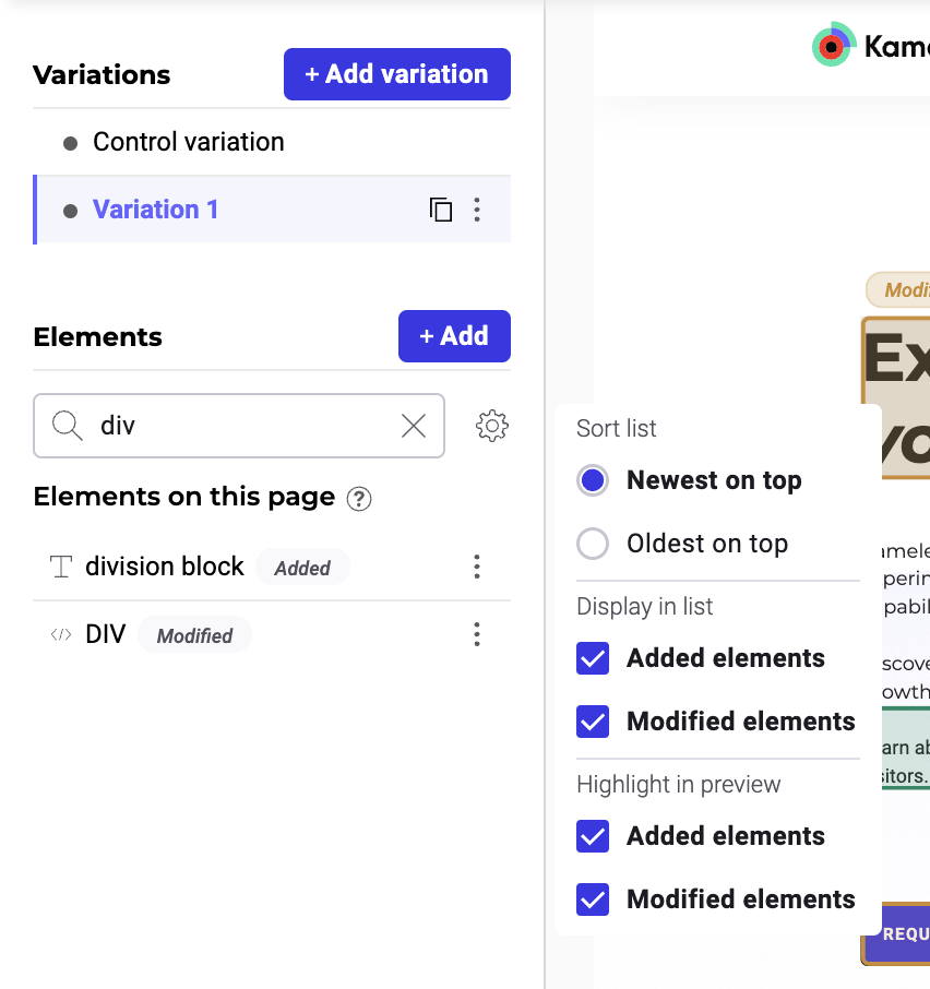 Element panel